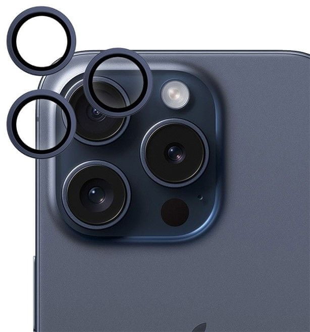 EPICO hliníkové ochranné sklo na šošovky fotoaparátu pre iPhone 15 Pro / 15 Pro Max 81312151600001 - modrý titan